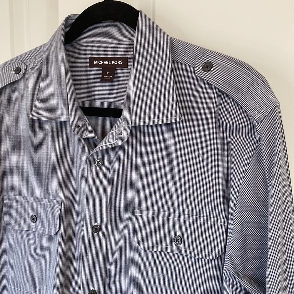 Michael Kors Blue and White Checked Shirt